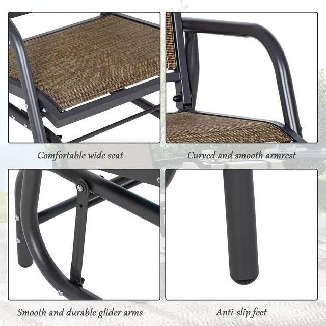 Alt view image 7 of 7 - Porch Glider Set of 2 Steel Frame Light Mixed Brown