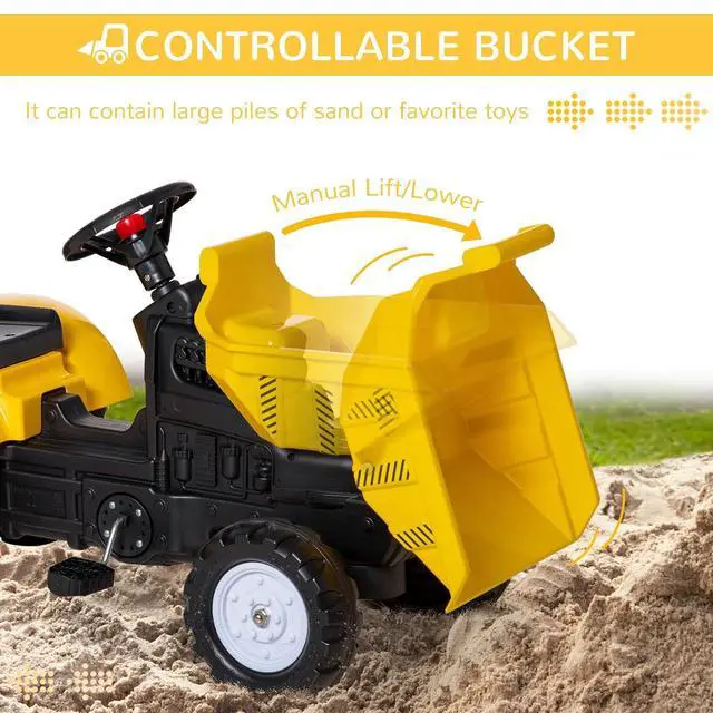 Alt view image 4 of 7 - Ride On Excavator with Manual Control Bucket for Ages 3-6 Yellow