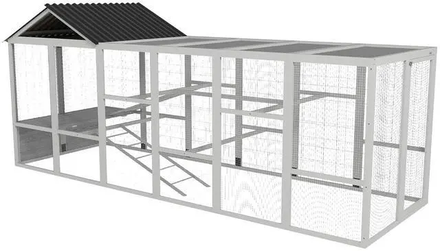 Main image of PawHut Wooden Chicken Coop Run for 6-10 Chickens 141.75" x 48" x 61" Gray
