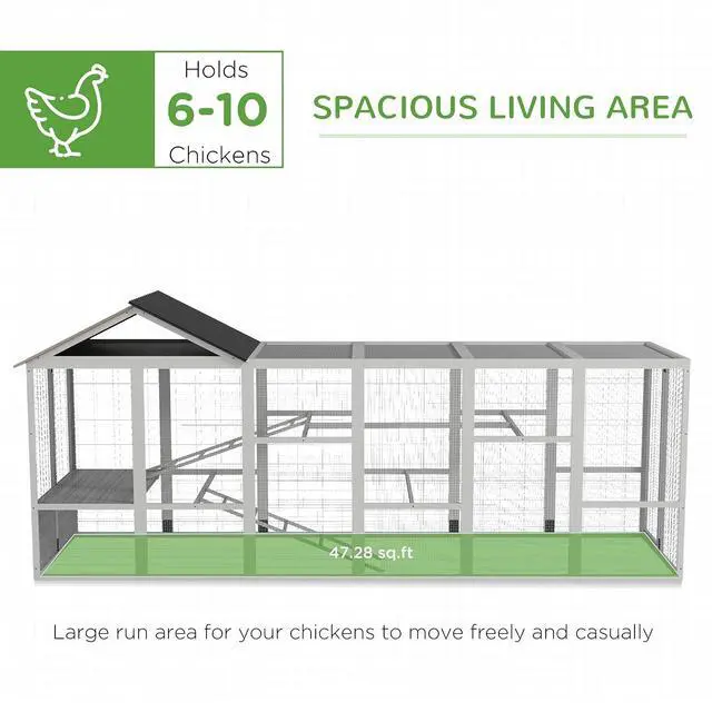 Alt view image 3 of 7 - PawHut Wooden Chicken Coop Run for 6-10 Chickens 141.75" x 48" x 61" Gray