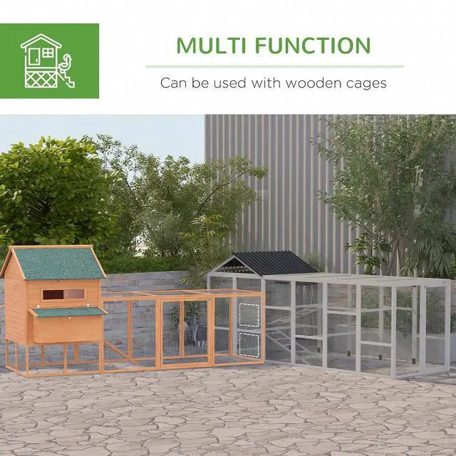 Alt view image 4 of 7 - PawHut Wooden Chicken Coop Run for 6-10 Chickens 141.75" x 48" x 61" Gray