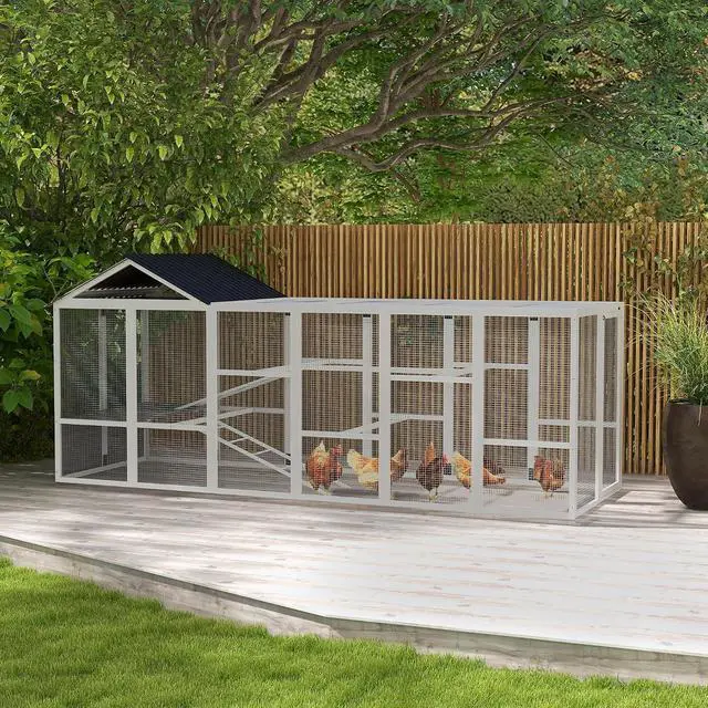 Alt view image 2 of 7 - PawHut Wooden Chicken Coop Run for 6-10 Chickens 141.75" x 48" x 61" Gray