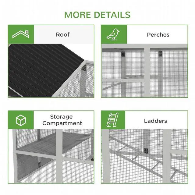 Alt view image 5 of 7 - PawHut Wooden Chicken Coop Run for 6-10 Chickens 141.75" x 48" x 61" Gray