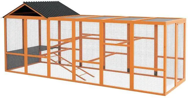 Main image of PawHut Wooden Chicken Coop Run for 6-10 Chickens 141.75" x 48" x 61" Orange