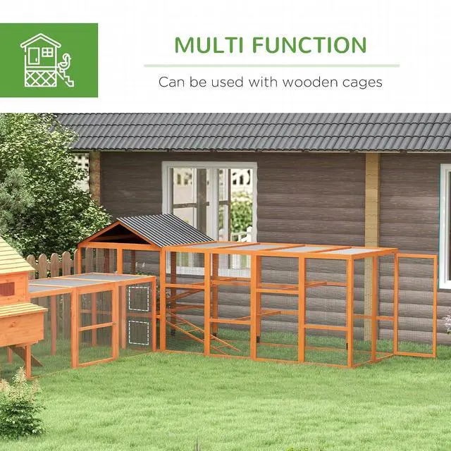 Alt view image 4 of 7 - PawHut Wooden Chicken Coop Run for 6-10 Chickens 141.75" x 48" x 61" Orange