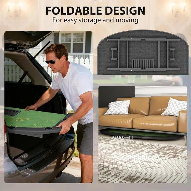 Alt view image 3 of 7 - Poker Table Foldable, 72" Portable, 8 Players, 220 LBS, Green