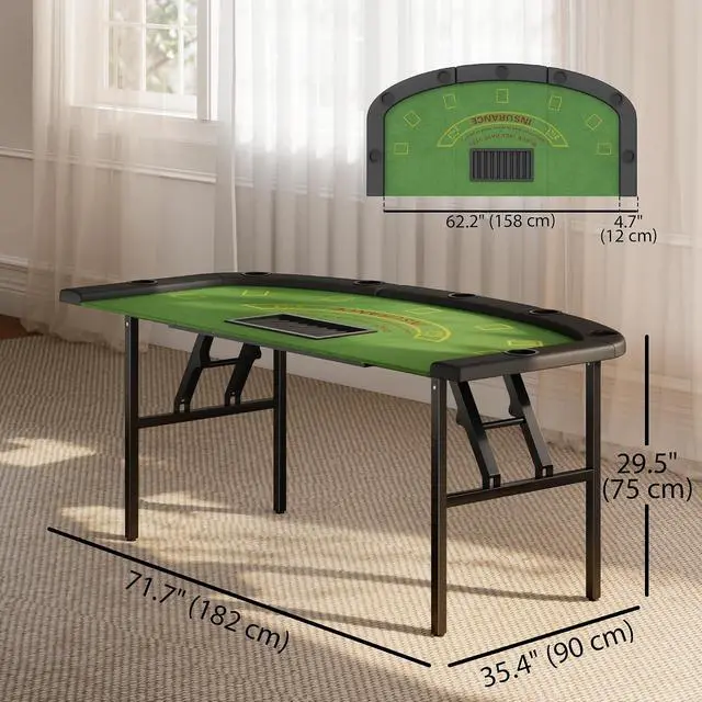 Alt view image 7 of 7 - Poker Table Foldable, 72" Portable, 8 Players, 220 LBS, Green