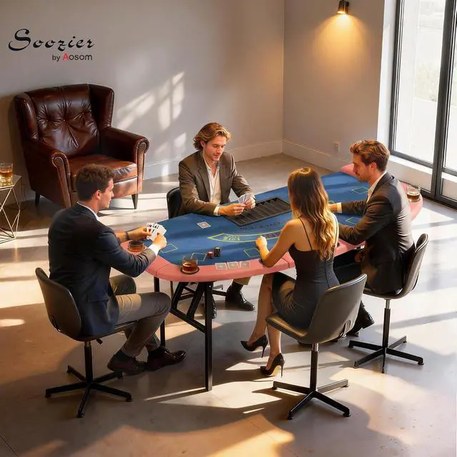 Alt view image 2 of 7 - Poker Table Foldable, 72" Portable, 8 Players, 220 LBS, Blue