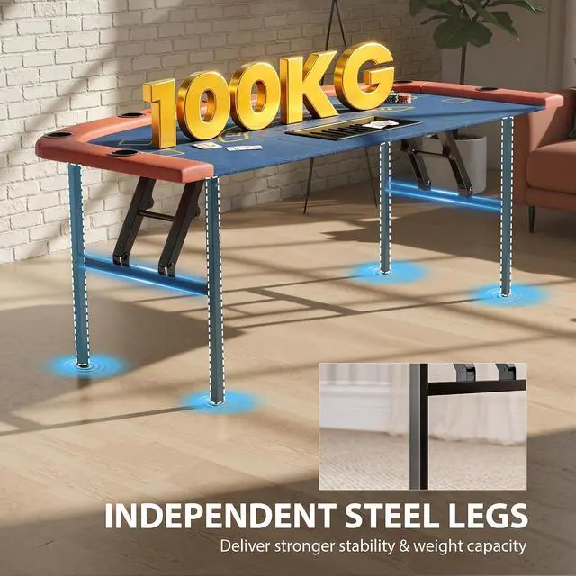 Alt view image 4 of 7 - Poker Table Foldable, 72" Portable, 8 Players, 220 LBS, Blue