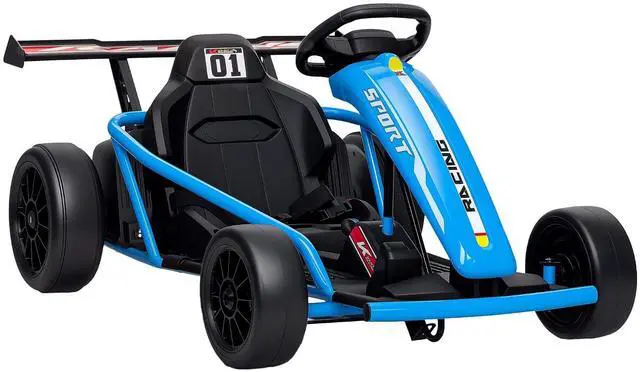 Main image of Qaba 24V Electric Go Kart for Kids, 8.1 MPH Drift Kart with Dual Motors, Nylon Tires, Outdoor 7AH Battery Powered Ride on Toy with Soft Start, Safety Belt, Horn and Music for Kids 8-12 Years, Blue