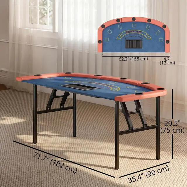 Alt view image 7 of 7 - Poker Table Foldable, 72" Portable, 8 Players, 220 LBS, Blue