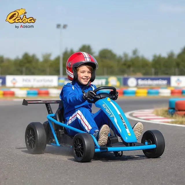 Alt view image 2 of 7 - Qaba 24V Electric Go Kart for Kids, 8.1 MPH Drift Kart with Dual Motors, Nylon Tires, Outdoor 7AH Battery Powered Ride on Toy with Soft Start, Safety Belt, Horn and Music for Kids 8-12 Years, Blue