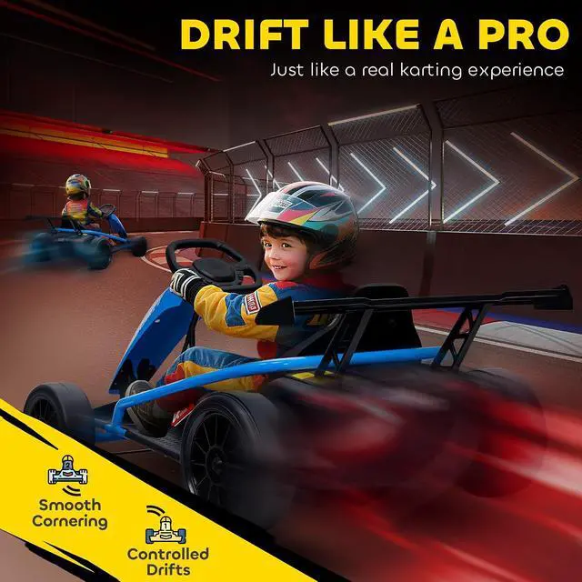 Alt view image 3 of 7 - Qaba 24V Electric Go Kart for Kids, 8.1 MPH Drift Kart with Dual Motors, Nylon Tires, Outdoor 7AH Battery Powered Ride on Toy with Soft Start, Safety Belt, Horn and Music for Kids 8-12 Years, Blue