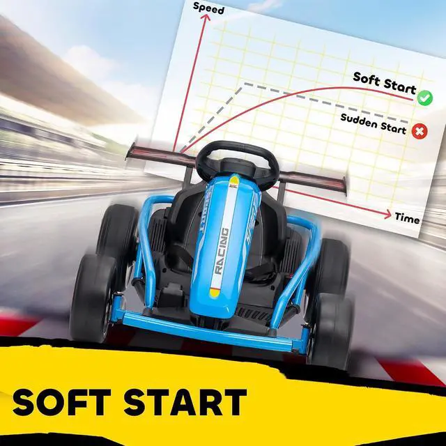 Alt view image 5 of 7 - Qaba 24V Electric Go Kart for Kids, 8.1 MPH Drift Kart with Dual Motors, Nylon Tires, Outdoor 7AH Battery Powered Ride on Toy with Soft Start, Safety Belt, Horn and Music for Kids 8-12 Years, Blue