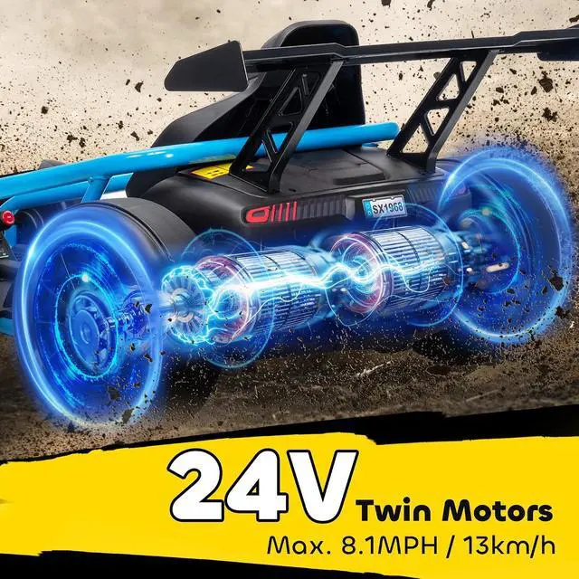 Alt view image 4 of 7 - Qaba 24V Electric Go Kart for Kids, 8.1 MPH Drift Kart with Dual Motors, Nylon Tires, Outdoor 7AH Battery Powered Ride on Toy with Soft Start, Safety Belt, Horn and Music for Kids 8-12 Years, Blue