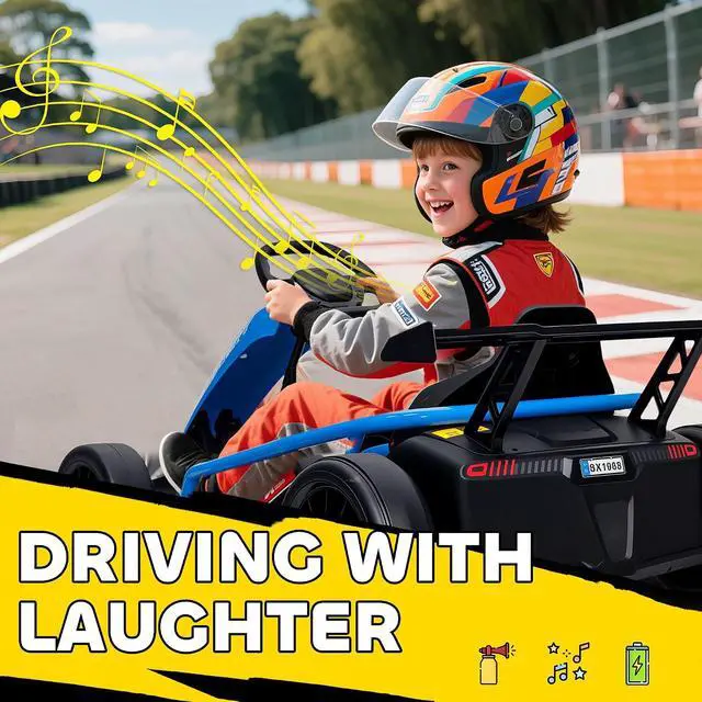 Alt view image 6 of 7 - Qaba 24V Electric Go Kart for Kids, 8.1 MPH Drift Kart with Dual Motors, Nylon Tires, Outdoor 7AH Battery Powered Ride on Toy with Soft Start, Safety Belt, Horn and Music for Kids 8-12 Years, Blue