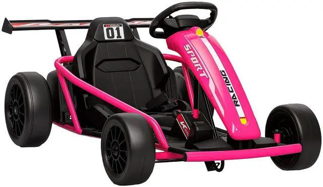 Main image of Qaba 24V Electric Go Kart for Kids, 8.1 MPH Drift Kart with Dual Motors, Nylon Tires, Outdoor 7AH Battery Powered Ride on Toy with Soft Start, Safety Belt, Horn and Music for Kids 8-12 Years, Pink