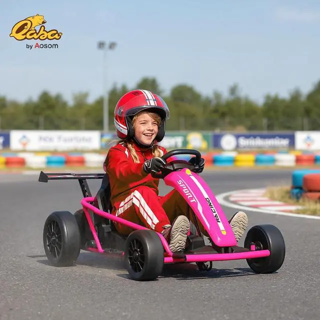 Alt view image 2 of 7 - Qaba 24V Electric Go Kart for Kids, 8.1 MPH Drift Kart with Dual Motors, Nylon Tires, Outdoor 7AH Battery Powered Ride on Toy with Soft Start, Safety Belt, Horn and Music for Kids 8-12 Years, Pink
