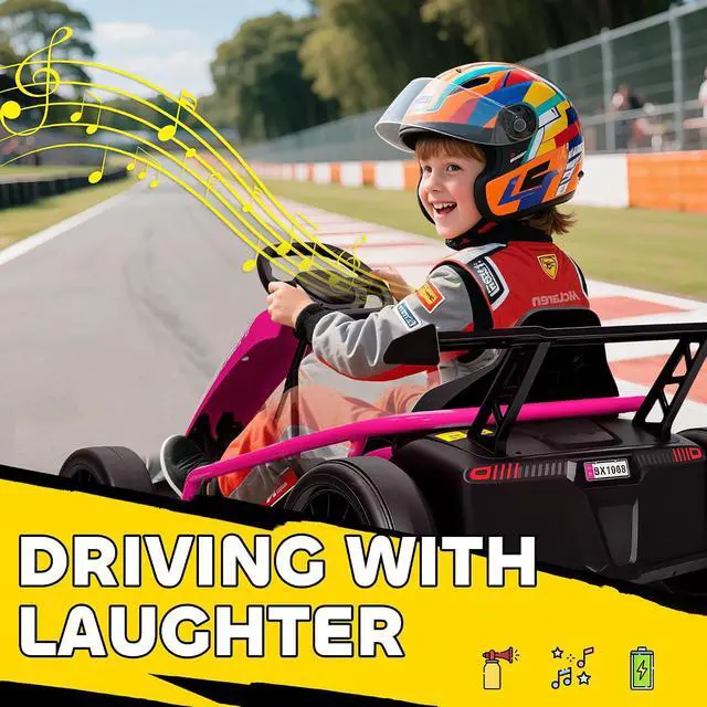 Alt view image 6 of 7 - Qaba 24V Electric Go Kart for Kids, 8.1 MPH Drift Kart with Dual Motors, Nylon Tires, Outdoor 7AH Battery Powered Ride on Toy with Soft Start, Safety Belt, Horn and Music for Kids 8-12 Years, Pink