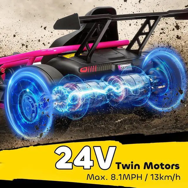 Alt view image 4 of 7 - Qaba 24V Electric Go Kart for Kids, 8.1 MPH Drift Kart with Dual Motors, Nylon Tires, Outdoor 7AH Battery Powered Ride on Toy with Soft Start, Safety Belt, Horn and Music for Kids 8-12 Years, Pink