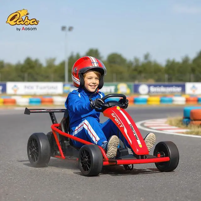 Alt view image 2 of 7 - Qaba 24V Electric Go Kart for Kids, 8.1 MPH Drift Kart with Dual Motors, Nylon Tires, Outdoor 7AH Battery Powered Ride on Toy with Soft Start, Safety Belt, Horn and Music for Kids 8-12 Years, Red