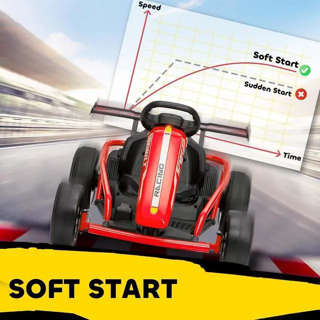 Alt view image 5 of 7 - Qaba 24V Electric Go Kart for Kids, 8.1 MPH Drift Kart with Dual Motors, Nylon Tires, Outdoor 7AH Battery Powered Ride on Toy with Soft Start, Safety Belt, Horn and Music for Kids 8-12 Years, Red