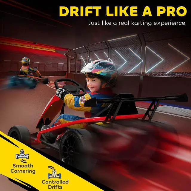 Alt view image 3 of 7 - Qaba 24V Electric Go Kart for Kids, 8.1 MPH Drift Kart with Dual Motors, Nylon Tires, Outdoor 7AH Battery Powered Ride on Toy with Soft Start, Safety Belt, Horn and Music for Kids 8-12 Years, Red