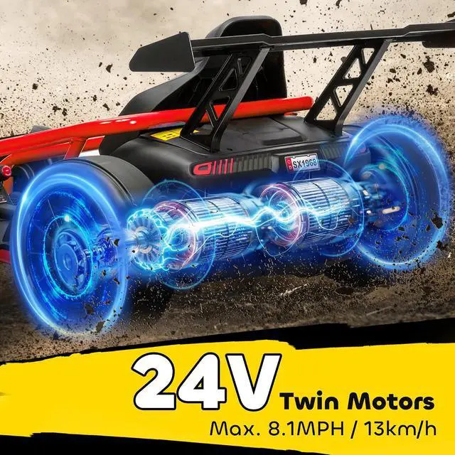 Alt view image 4 of 7 - Qaba 24V Electric Go Kart for Kids, 8.1 MPH Drift Kart with Dual Motors, Nylon Tires, Outdoor 7AH Battery Powered Ride on Toy with Soft Start, Safety Belt, Horn and Music for Kids 8-12 Years, Red