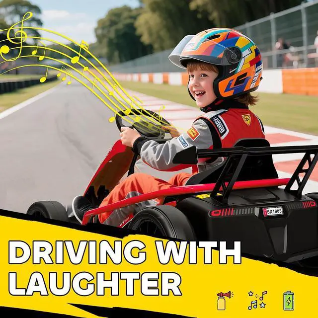 Alt view image 6 of 7 - Qaba 24V Electric Go Kart for Kids, 8.1 MPH Drift Kart with Dual Motors, Nylon Tires, Outdoor 7AH Battery Powered Ride on Toy with Soft Start, Safety Belt, Horn and Music for Kids 8-12 Years, Red