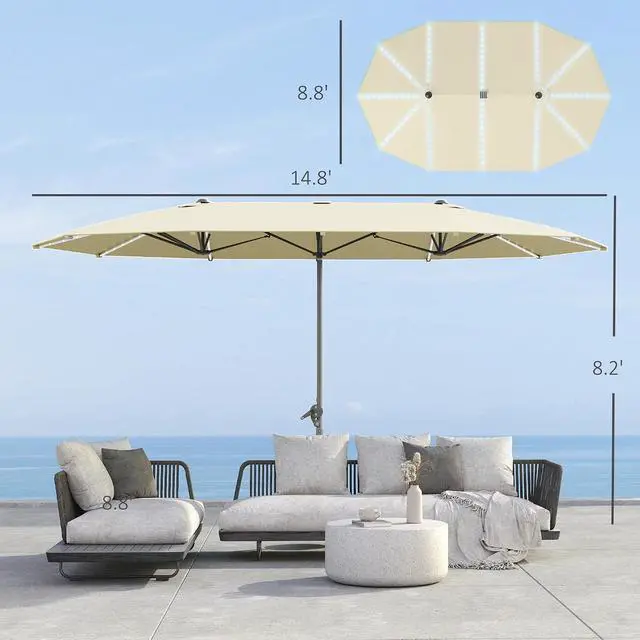 Alt view image 7 of 7 - 15ft Extra Large Patio Umbrella Bright Solar Lights