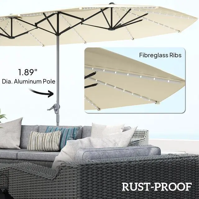 Alt view image 5 of 7 - 15ft Extra Large Patio Umbrella Bright Solar Lights