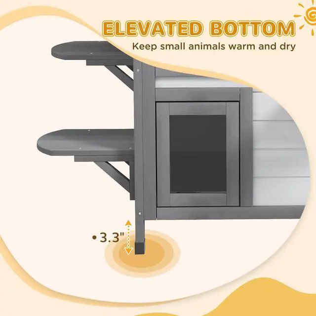 Alt view image 5 of 7 - PawHut 2-Story Cat House Outdoor, Weatherproof Wooden Cat Enclosure for Feral Cats with Escape Door, Openable Roof, Jumping Platforms, White