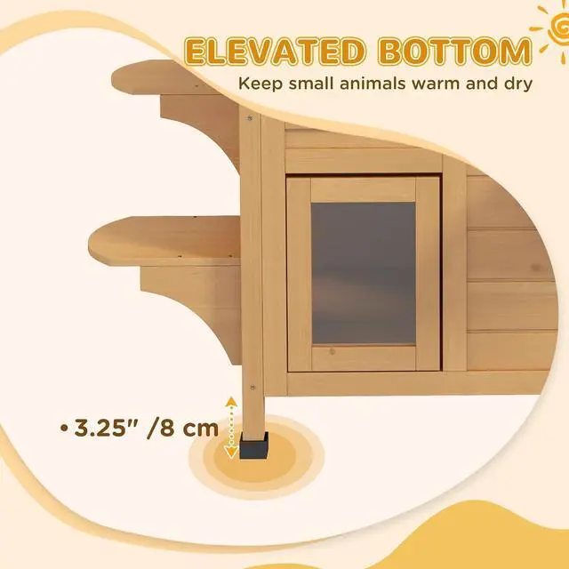 Alt view image 5 of 7 - PawHut 2-Story Cat House Outdoor, Weatherproof Wooden Cat Enclosure for Feral Cats with Escape Door, Openable Roof, Jumping Platforms, Natural
