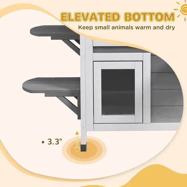 Alt view image 5 of 7 - PawHut 2-Story Cat House Outdoor, Weatherproof Wooden Cat Enclosure for Feral Cats with Escape Door, Openable Roof, Jumping Platforms, Gray