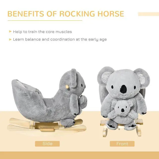 Alt view image 5 of 7 - Qaba Kids Ride-On Rocking Horse Koala-Shaped Rocker for 18-36 Months Gray
