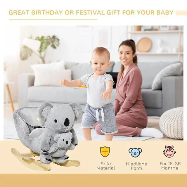 Alt view image 6 of 7 - Qaba Kids Ride-On Rocking Horse Koala-Shaped Rocker for 18-36 Months Gray