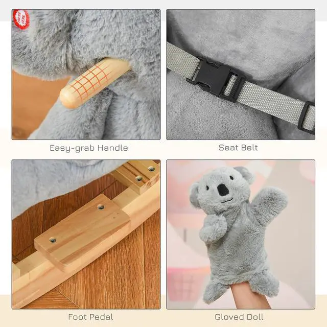 Alt view image 3 of 7 - Qaba Kids Ride-On Rocking Horse Koala-Shaped Rocker for 18-36 Months Gray