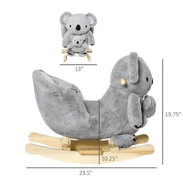 Alt view image 7 of 7 - Qaba Kids Ride-On Rocking Horse Koala-Shaped Rocker for 18-36 Months Gray