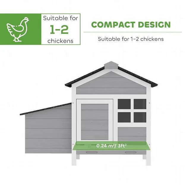 Alt view image 3 of 7 - PawHut Chicken Coop Outdoor Weatherproof for 1-2 Chickens 36" x 25" x 27"
