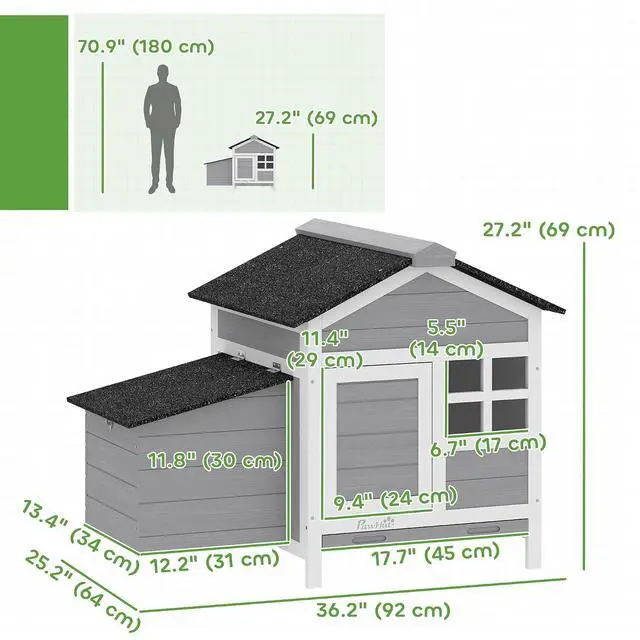 Alt view image 7 of 7 - PawHut Chicken Coop Outdoor Weatherproof for 1-2 Chickens 36" x 25" x 27"