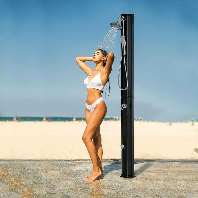 Alt view image 2 of 7 - 7' Outdoor Solar Heated Shower 360 Rotating Rainfall for Pool
