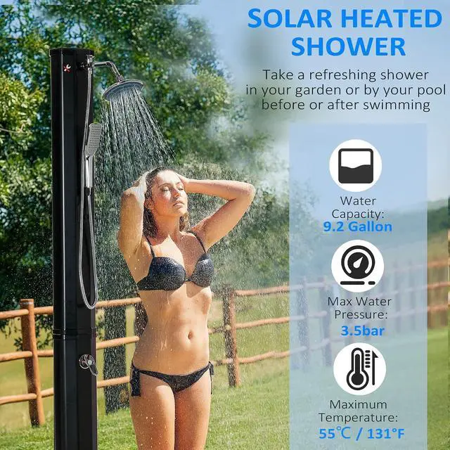 Alt view image 3 of 7 - 7' Outdoor Solar Heated Shower 360 Rotating Rainfall for Pool