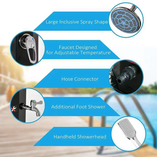 Alt view image 4 of 7 - 7' Outdoor Solar Heated Shower 360 Rotating Rainfall for Pool
