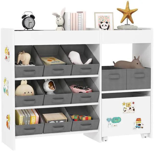 Main image of Qaba Toy Storage Organizer with 6 Shelves and 11 Fabric Bins, White