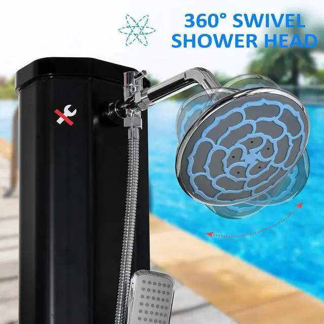 Alt view image 5 of 7 - 7' Outdoor Solar Heated Shower 360 Rotating Rainfall for Pool