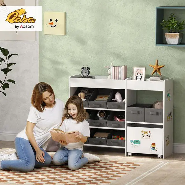 Alt view image 2 of 7 - Qaba Toy Storage Organizer with 6 Shelves and 11 Fabric Bins, White