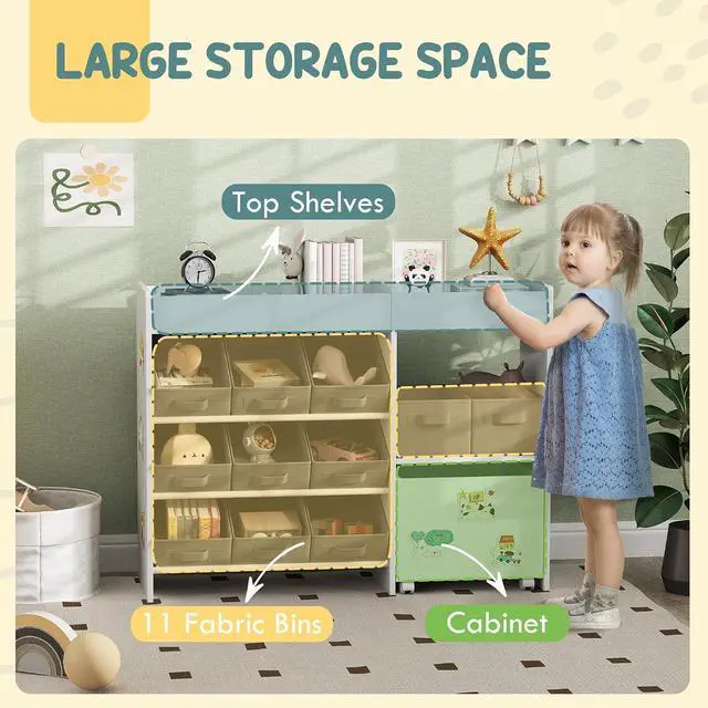 Alt view image 3 of 7 - Qaba Toy Storage Organizer with 6 Shelves and 11 Fabric Bins, White