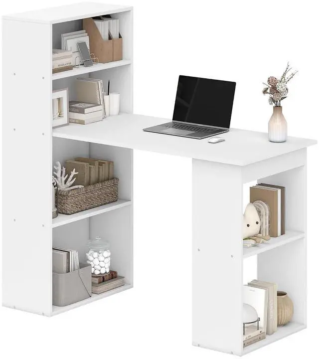 Main image of Modern Home Office Desk with 6-Tier Storage Shelves, 47", White