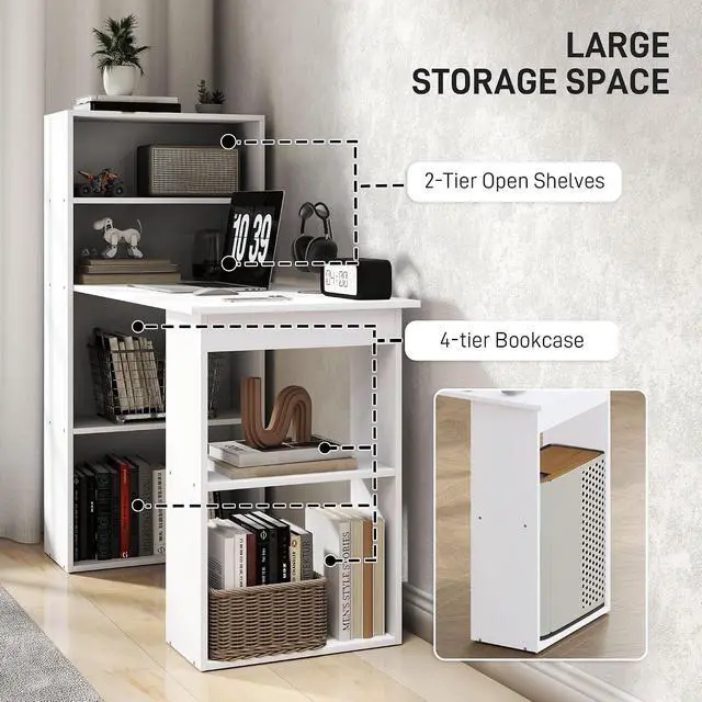 Alt view image 5 of 7 - Modern Home Office Desk with 6-Tier Storage Shelves, 47", White