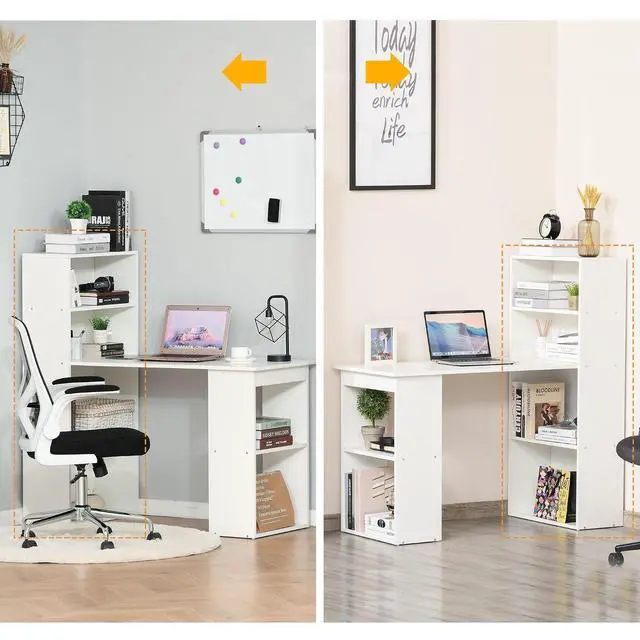 Alt view image 7 of 7 - Modern Home Office Desk with 6-Tier Storage Shelves, 47", White